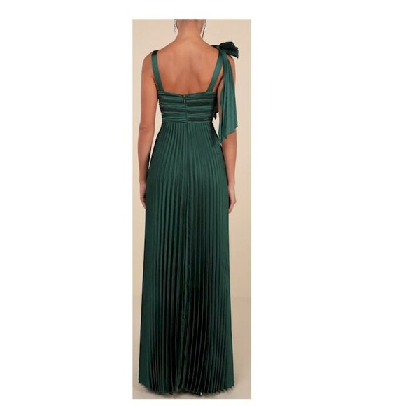 Lulus Gorgeous Purpose Emerald Green Pleated Bow Maxi Dress Size Medium New NWT - Picture 3 of 8